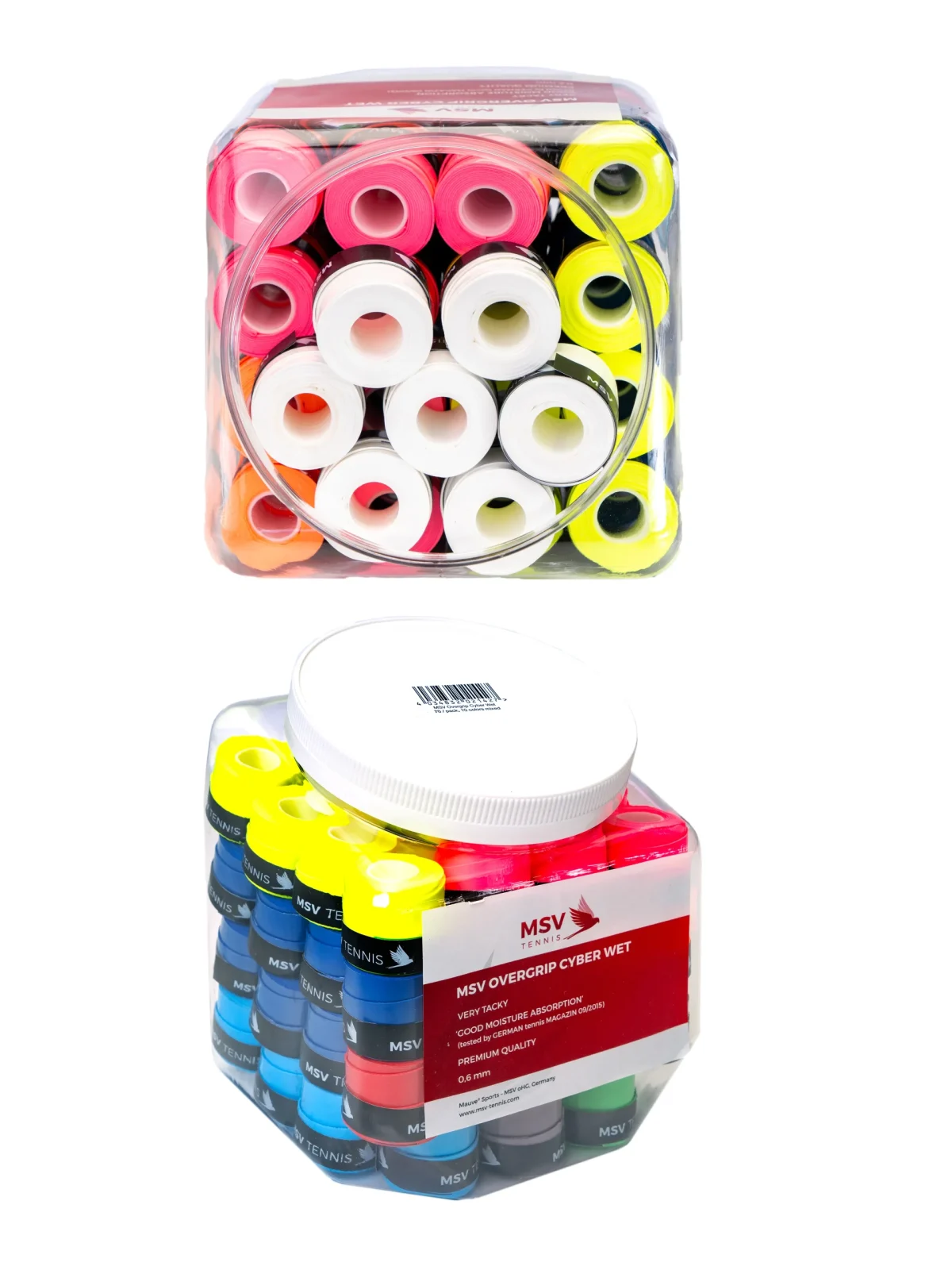 Cyber Wet 70p 10 colors jar 2142 top side اورگریپ ام اس وی مدل Overgrip Cyber Wet, 70 / pack, 10 colors in a candy bowl - Image 1